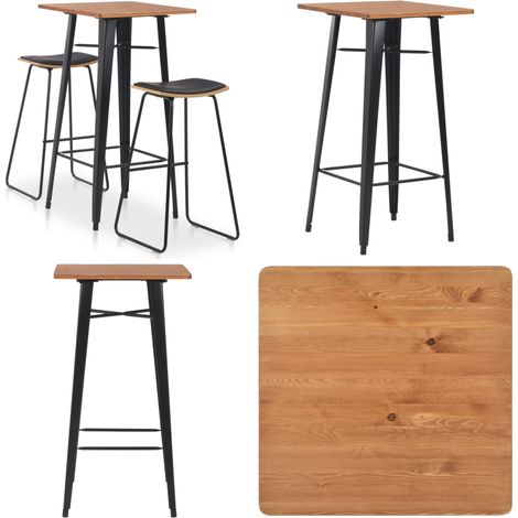 Mobilier de bar 3 pcs Acier Noir - Bar en acier - Tabouret de bar (1/5)