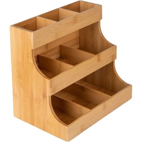 Étagère à thé - Boîte à thé - Boîte à thé 9 compartiments - Étagère à café - En bambou - Couleur bois naturel (1/5)
