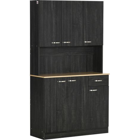 Armoire de rangement haute en bois avec tiroirs et placards, 101 x 39 x 180 cm, noire (1/5)
