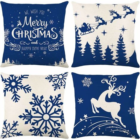 Housses de Coussin Noël 45x45cm,Lot de 4 Noël Décoratif Canapé Taie d'oreiller Décoration en Coton et Lin pour Chambre canapé Chaise Jardin Lit,- Lefou (1/5)