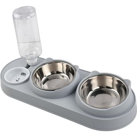 Raised Cat Bowl Inclined 15° Double Bowl with Automatic Water Dispenser – Set of Bowls for Cats and Small Dogs Non-Slip Anti-Vomiting – Neck Protection