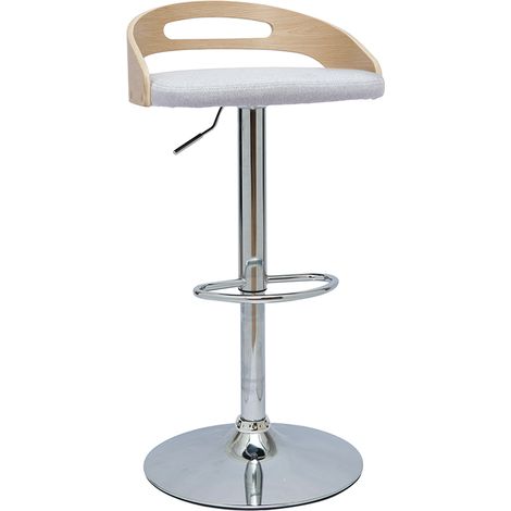 Taburete de cocina de diseño regulable de madera clara y tejido gris claro MANO