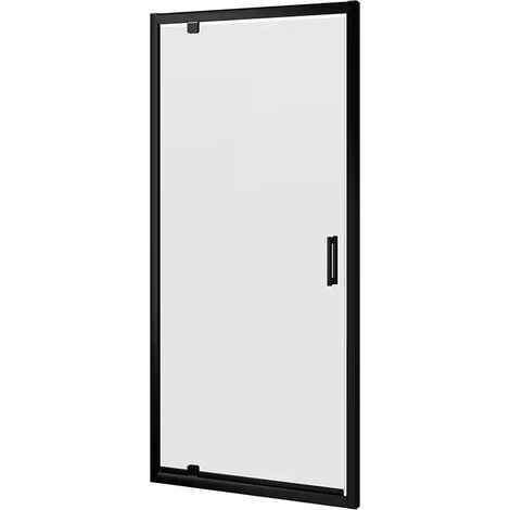 Porte de douche pour niche 100 cm Ouverture à charnière Profilés en aluminium Noir mat Verre transparent 6mm Ajustable 87-91 cm h190 - Réversible Mod. Apulia