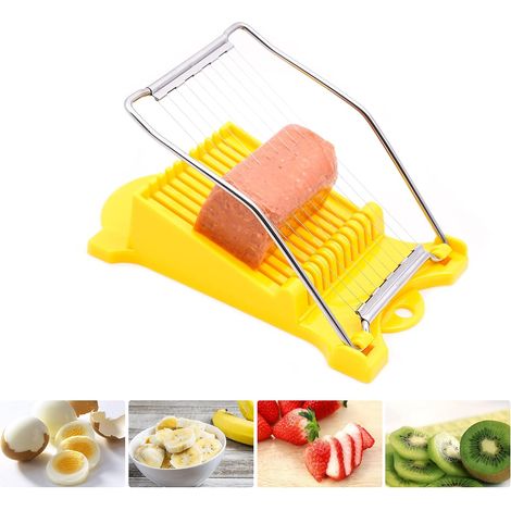 Trancheuse à spam, trancheuse à œufs durs, trancheuse à fromage à pâte molle, trancheuse à charcuterie, fils en acier inoxydable, coupe 10 tranches (jaune) (1/5)