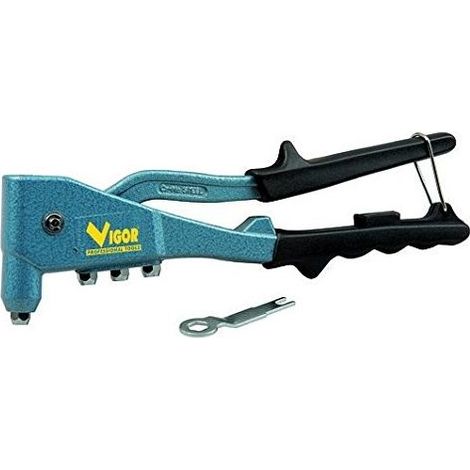 Vigor 5007010 Rivettatrice a Mano VR-005 Lega di Acciaio Impugnatura in PVC 4 Testine Intercambiabili Rivetti 2.4 3.2 4.0 4.8 mm
