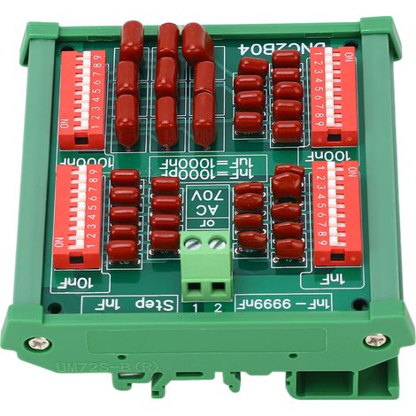Condensateur programmable 1 nF par pas de 4 chiffres (décade) avec film polypropylène, 100 V CC / 70 V CA, référence DNC2B04, avec rail. (1/5)