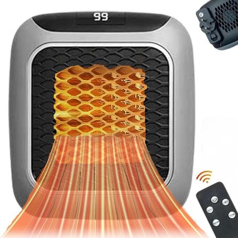 Mini radiador eléctrico portátil, calefactor, pequeño radiador eléctrico con mando a distancia, gris, para montaje en pared. (1/5)