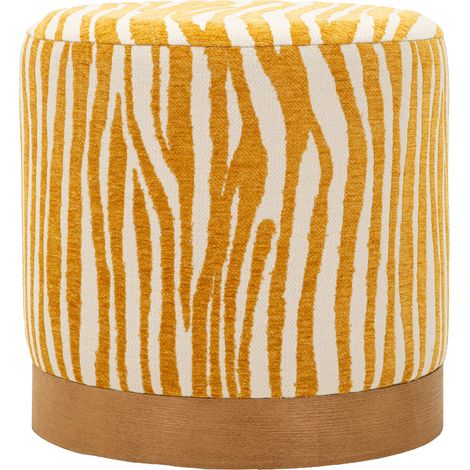 Pouf Faleli, Effetto Zebrato, Forma Rotondo, Colore Struttura oro, 41x42x41h cm Giallo Senape