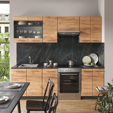 Cuisine Fame-Line, Chêne doré/anthracite, 240 cm , PT Anthracite, Vicco