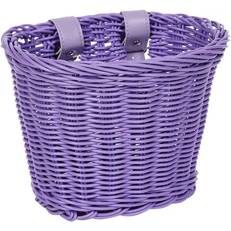 Panier de guidon de vélo pour enfant, imitation rotin tressé, détachable, accessoire de vélo, violet (1/5)