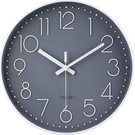 Horloge murale silencieuse de 14 pouces à piles (grise) (1/5)