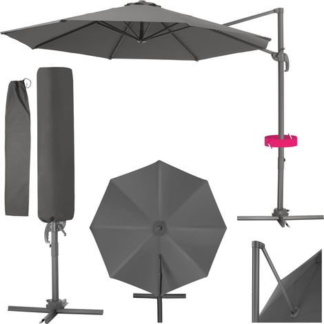 Parasol de jardin inclinable aluminium à pied Ø 300 cm housse gris