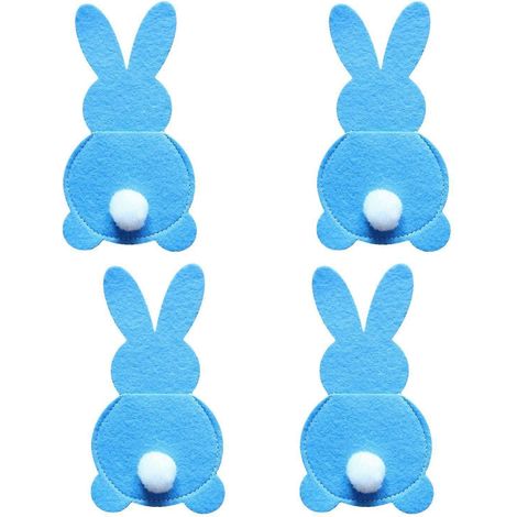 Lot de 4 porte-couverts de Pâques, organisateur d'ustensiles de cuisine, pochettes à couverts, sac à couverts pour la vaisselle de fête-Blue (1/4)