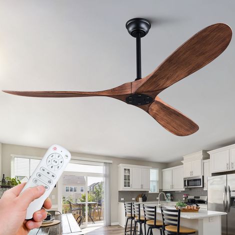 Ventilador de techo de 152 cm, sin luz, con mando a distancia, motor DC reversible, funcionamiento silencioso, temporizador, acabado en nogal. (1/5)