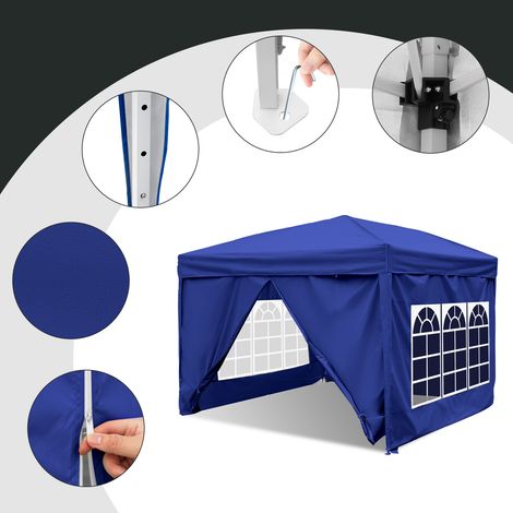 Randaco Pavillon mit 4 Seitenteilen, 3x3m Faltpavillon Gartenpavillon höhenverstellbar, mit Tragetasche, wasserfest stabil UV-Schutz, Pop Up Partyzelt Outdoor,  Blau