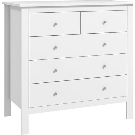 Stylish White 5 Drawer Storage Cabinet with Metal Handles for Bedroom Organization and Modern Home Decor