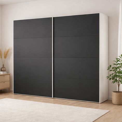 Dmora - Armario 2 puertas Kauri, Muebles de dormitorio, Vestidor, Armario de ropa, 243x61 h220 cm, Blanco y Negro (1/5)