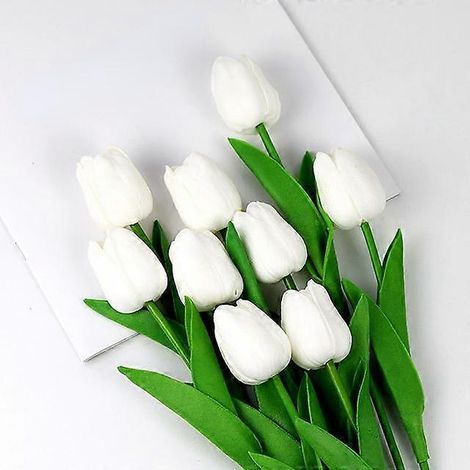 bouquet de tulipes artificielles de 34 cm en PU, aspect réaliste, idéal pour Noël, Halloween, un mariage ou une fête. Fleurs artificielles.blanc (1/5)