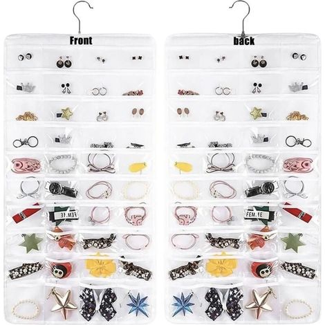 Organizzatore di gioielli sospeso bifacciale: Organizzatore di gioielli sospeso, 80 piccoli scomparti, porta orecchini, borsa portaoggetti (1/4)