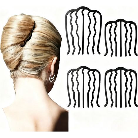 Lot de 4 bâtonnets à cheveux en U, 8 cm, peignes à chignon français en métal, pour chignons et coiffures relevées (1/5)
