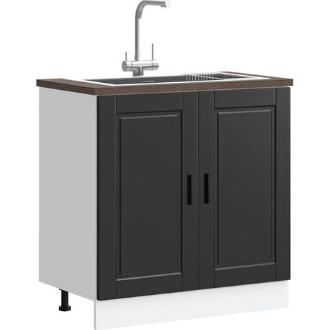 Meuble sous-évier Porto 80x46x81,5 cm en bois d'ingénierie noir (1/5)