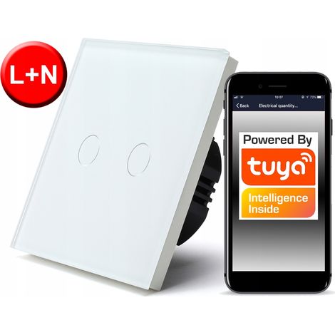Interruttore touch WiFi TUYA a 2 circuiti bianco L+N (1/5)
