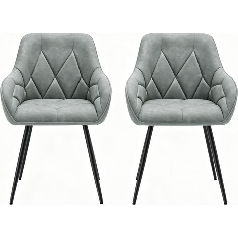 Set di 2 sedie da pranzo grigie in similpelle con braccioli, schienale ergonomico e gambe in metallo (1/5)