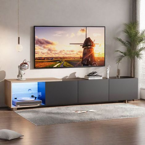 Meuble TV - Modèle moderne et modulaire - 240 cm - 3 tiroirs - Éclairage LED multicolore (1/5)