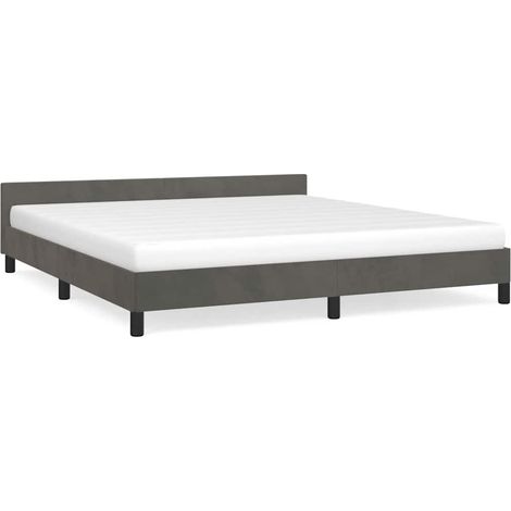 Lit adulte pour 2 personnes avec tête de lit, Structure de lit, Assemblage Facile, Gris foncé 160x200 cm Velours OIB7473E (1/5)