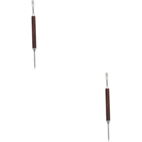 Stainless steel coffee decorating tool with a wooden handle artistic latte art pen for home or cafe use.