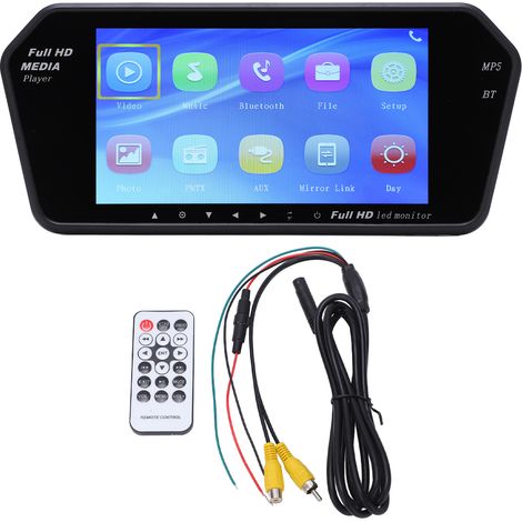 Écran rétroviseur Bluetooth 7 pouces pour voitures, SUV, camions avec télécommande - Moniteur de recul sans caméra (1/5)