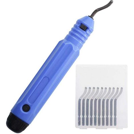 Deburring Tool, Manual Deburrer, Hand Deburring Tool, 360° Rotating Deburring Blades with 10 Metal Blades for Aluminium, 3D Printing, Copper and Steel Metal, Plastic, PVC (Blue) (1/5)