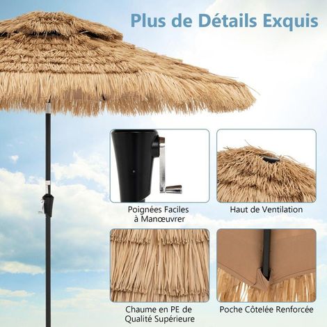 Ambiance tropicale et éclairage le soir, parasol de jardin hawaïen 270 cm avec 32 LED, terrasse ou plage (1/5)