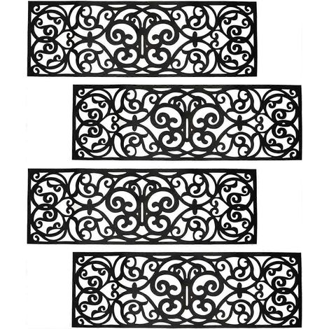 Lot de 4 tapis d'escalier en caoutchouc, marches d'escalier, tapis de porte enroulables en caoutchouc, compatibles avec l'extérieur, les entrées et les escaliers (29 pouces x 9,5 pouces) (1/5)