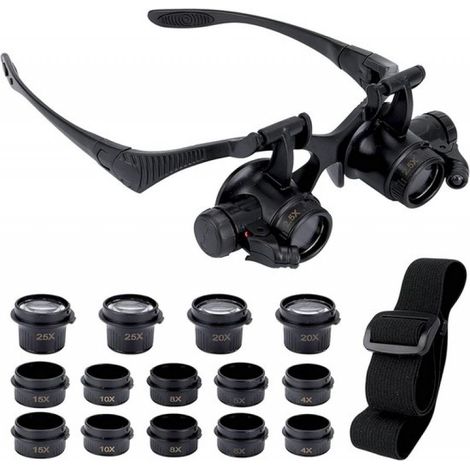 Loupe avec éclairage LED - Loupe - avec 8 paires de lentilles - Loupe frontale - Lampe loupe frontale - Lunettes pour peinture diamant - pour la peinture diamant, le soudage, la lecture et le bricolag (1/5)