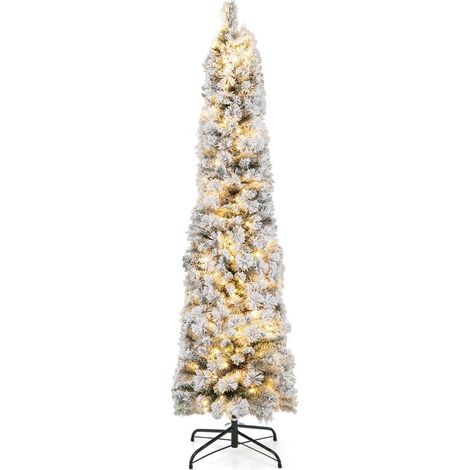 Arbol de navidad de 180 cm arbol de navidad cubierto de nieve con 150 luces blancas calidas