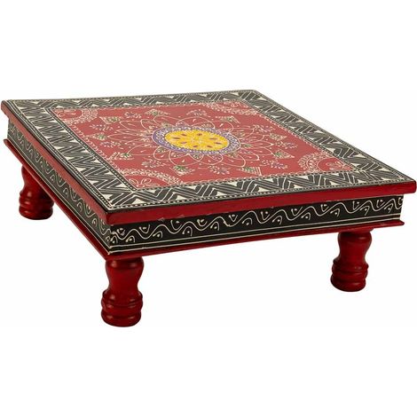 Mesa auxiliar de madera pintada a mano 38x38x14