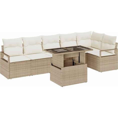 Garden Sofa Set with Storage 7 pcs Beige Poly rattan vidaXL