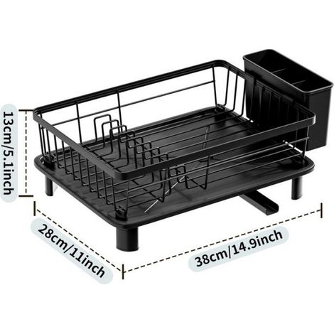 Égouttoir Vaisselle - Acier Inoxydable Noir - Pour Évier Cuisine - 38 x 28 x 13 cm - 1 Pièce (1/5)