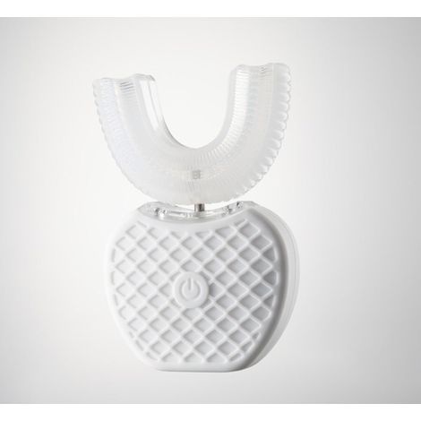 Brosse à dents électrique automatique pour adultes, brosse à dents électrique ultrasonique à 360°, brosse à dents de voyage électrique en silicone de qualité alimentaire en forme de U, blanche (1/5)