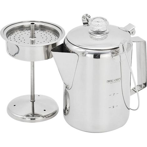 1,2-Liter-Perkolator-Kaffeemaschine aus Edelstahl für den Außenbereich, 9 Tassen, ideal zum Campen und Kochen. (1/5)