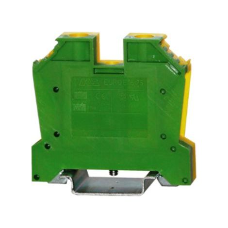 Bloc de mise à la terre Rail DIN, 1 voie voies , raccordement Cage à ressort, 14 4 AWG, Vert, Jaune ( Prix pour Boîte de 5 )