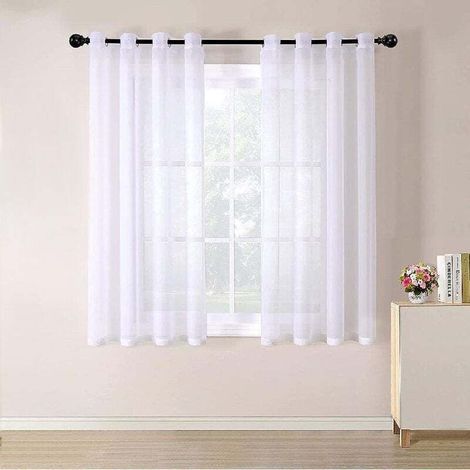 Transparente Voile-Gardinen mit Farbverlauf und Ösenaufhängung – für Küche, Wohnzimmer, Schlafzimmer – 2 Paneele 140 x 175 cm, Weiß (1/4)