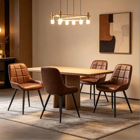 MEUBLIV Lot de 4 chaises de salle à manger marron – assise rembourrée, montage requis (1/5)