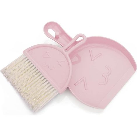 Mini Pelle à poussière et Brosse, Petit Balai et Pelle à poussière Ensemble de Brosse de Table Portable avec Balai à Poils Doux et Pelle à poussière pour Bureau (Rose) (1/5)