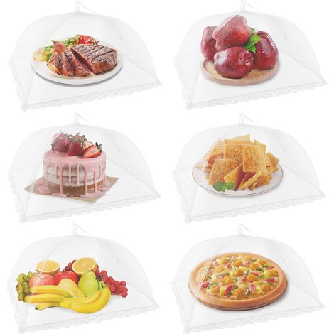Set di 6 coperture anti-insetti per alimenti, 43x43 cm, riutilizzabili e pieghevoli, proteggono la frutta dai moscerini per uso esterno, picnic, barbecue e buffet. (1/5)