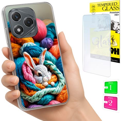 Funda para Honor 400 Lite con foto, cubierta trasera con gráficos de conejo y cristal 9H. (1/5)
