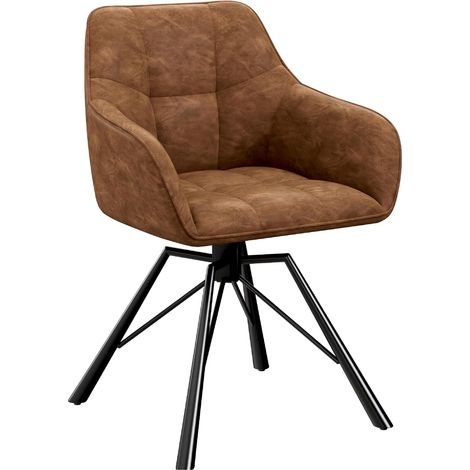 WOLTU 1 silla de comedor giratoria 360°. Silla de cocina acolchada con patas de metal. Sillón de piel sintética para dormitorio/salón. Marrón claro (1/5)