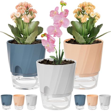 6 Pièces Pots à Arrosage Automatique, 12CM Pot de Fleurs en Plastique avec Trou de Drainage et Grand Réservoir - Pots pour Bonsaï Aloès Herbes Orchidées Succulentes Plantes (3 Couleurs) (1/5)