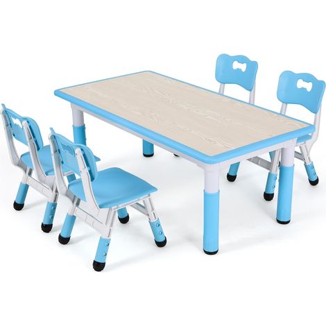 Tlgreen Table pour Enfant avec 4 Chaises, Ensemble de Table pour Enfants réglable en Hauteur, Meubles en Plastique, Table de Peinture pour Garçons et Filles à partir de 2 Ans, Bleu